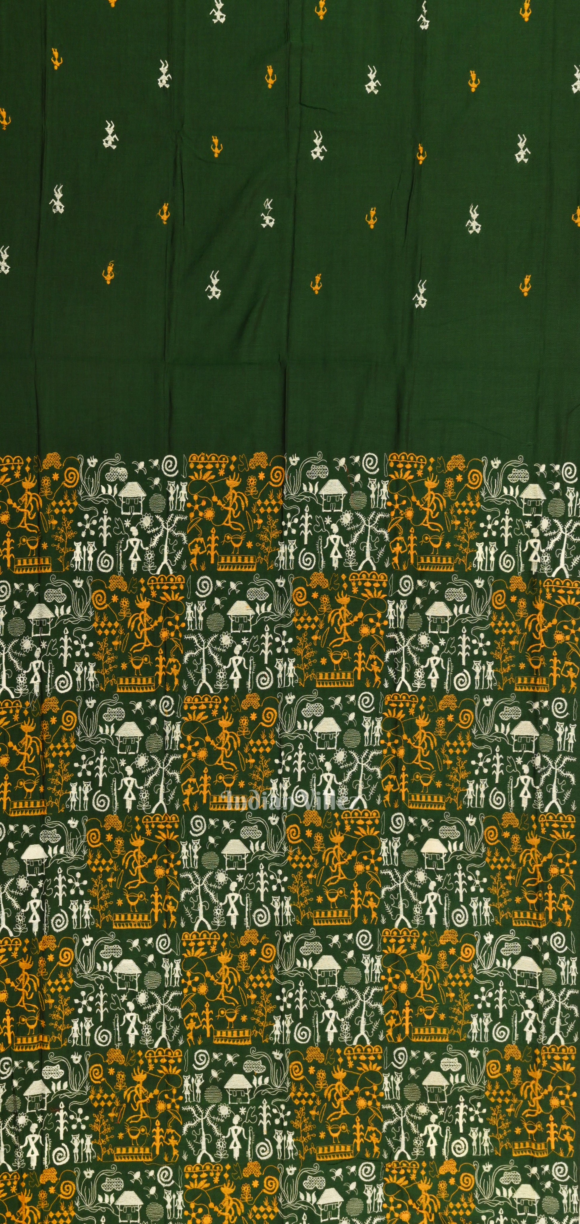 Dark Green Yellow Tribal Design  Sambalpuri Cotton Dress set with Dupatta