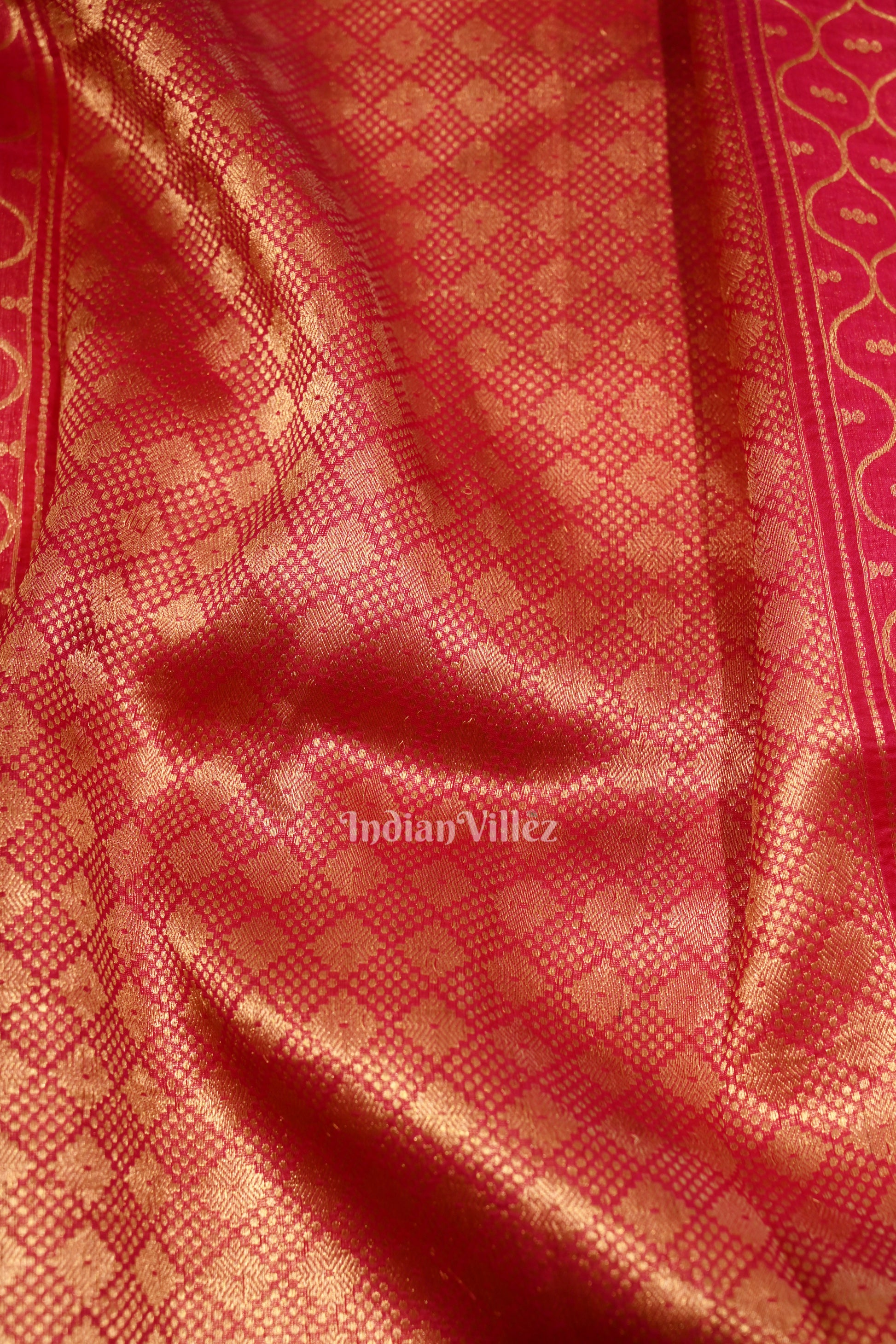 Orange with Rani Pink Kora Organza Banarasi  Saree