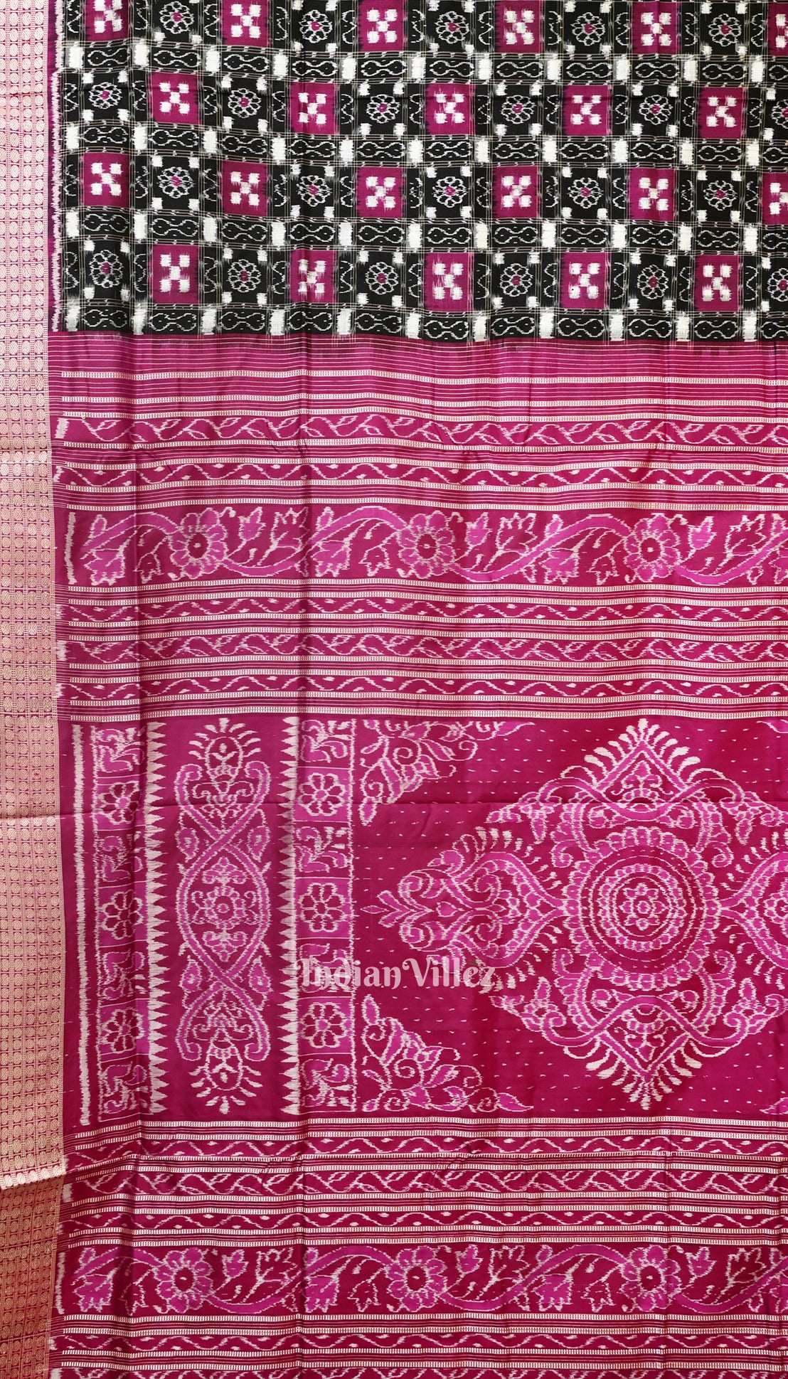 Black Maroon Pasapali Theme Sambalpuri Silk Saree