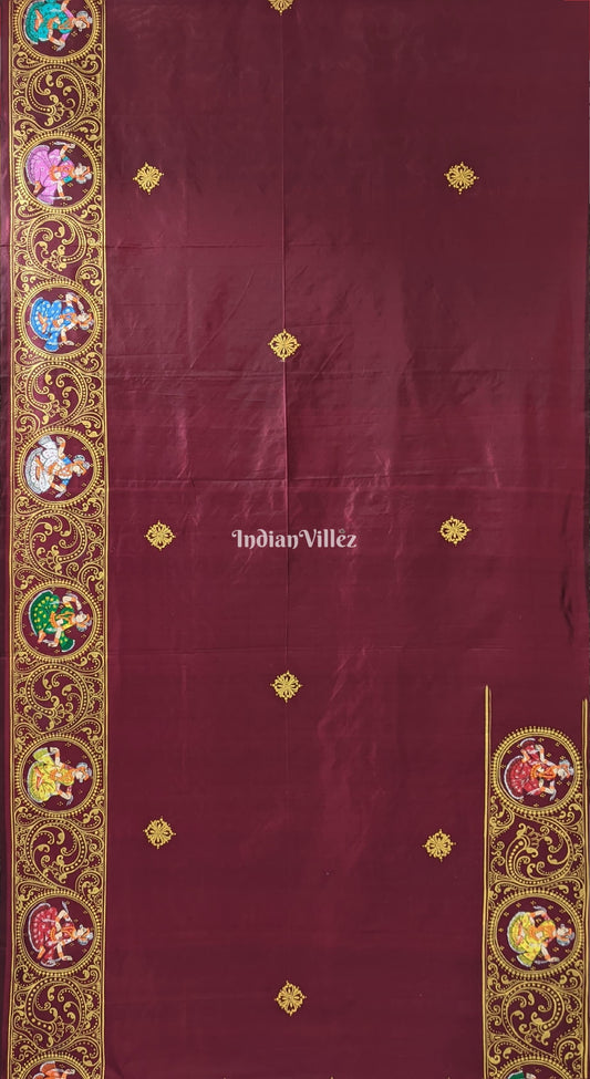 Maroon Kandarpa Rath Hand-painted Pattachitra Saree