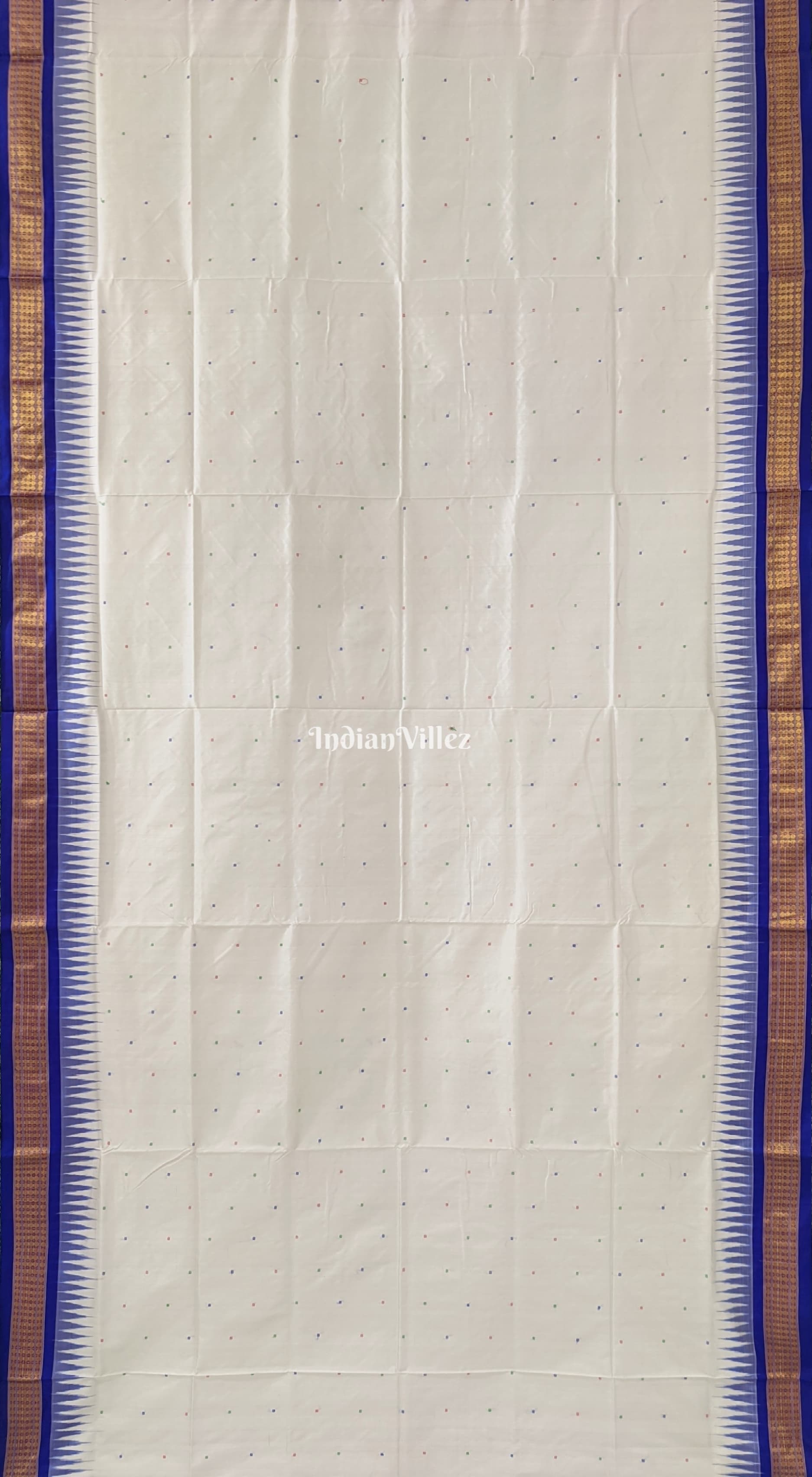 White Small Butta Sambalpuri Ikat Bomkai Silk Saree with Tissue Border & Anchal 