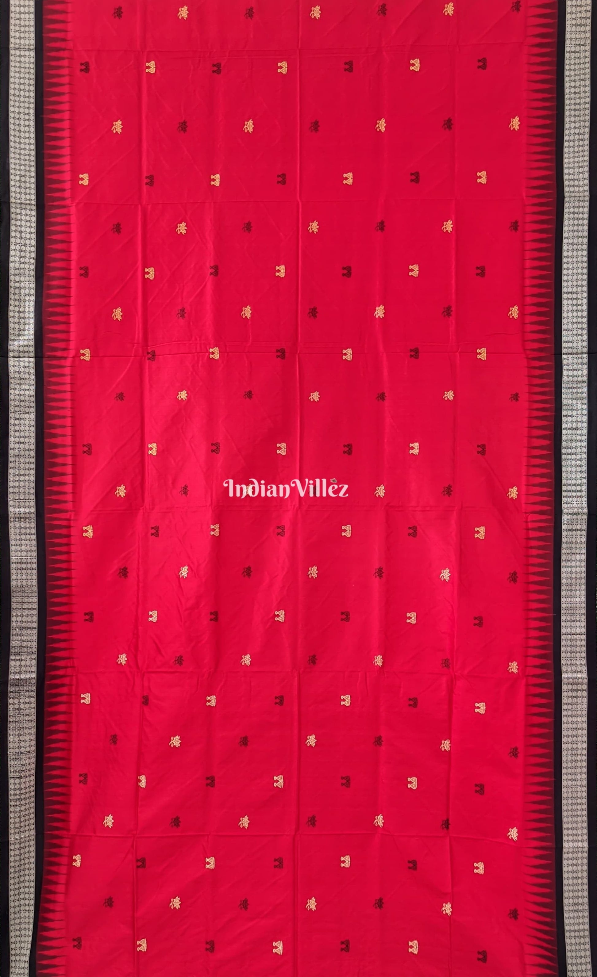 Red Laxmi Pada Lotus Sambalpuri Ikat Bomkai Silk Saree