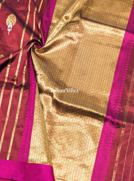 Maroon Rani Pure Banarasi Katan Silk Saree