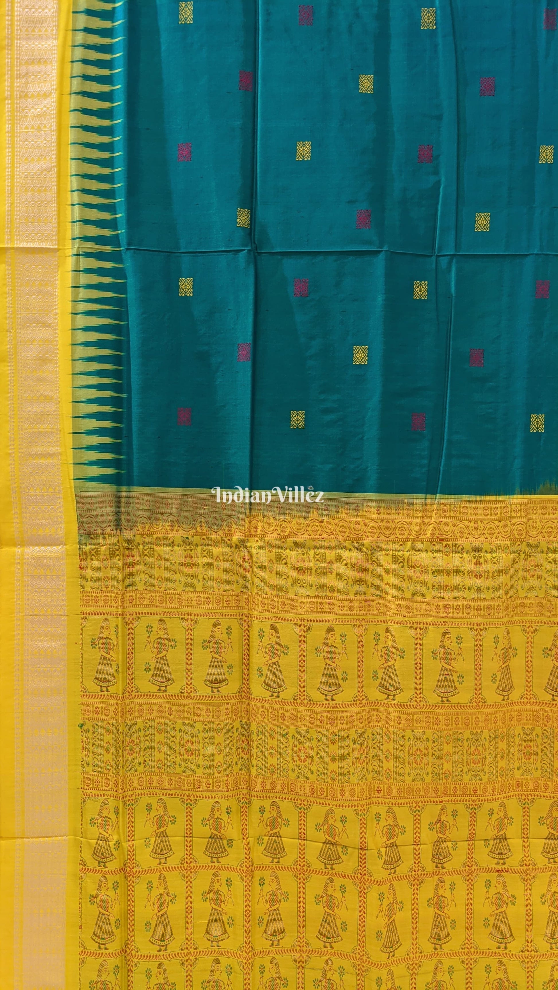 Rama Green Bomkai Sambalpuri Silk Saree with Doll Pallu