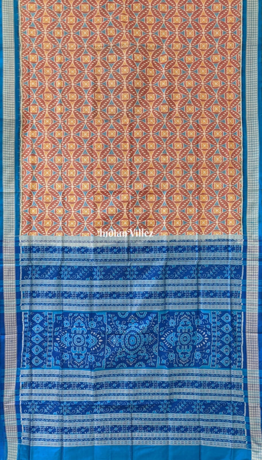 Caramel Brown Pure Sambalpuri Ikat Silk Pastel Saree