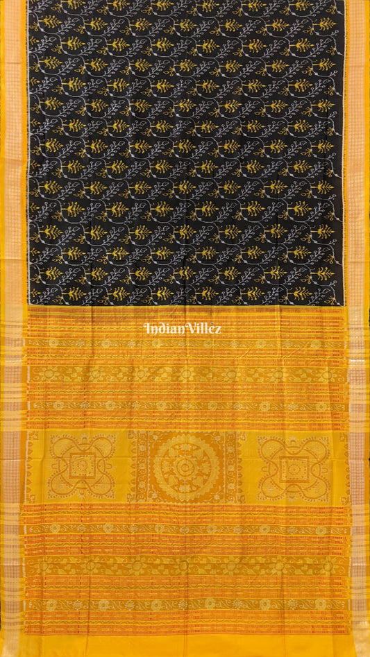 Black Yellow Sambalpuri Bomkai Silk Saree