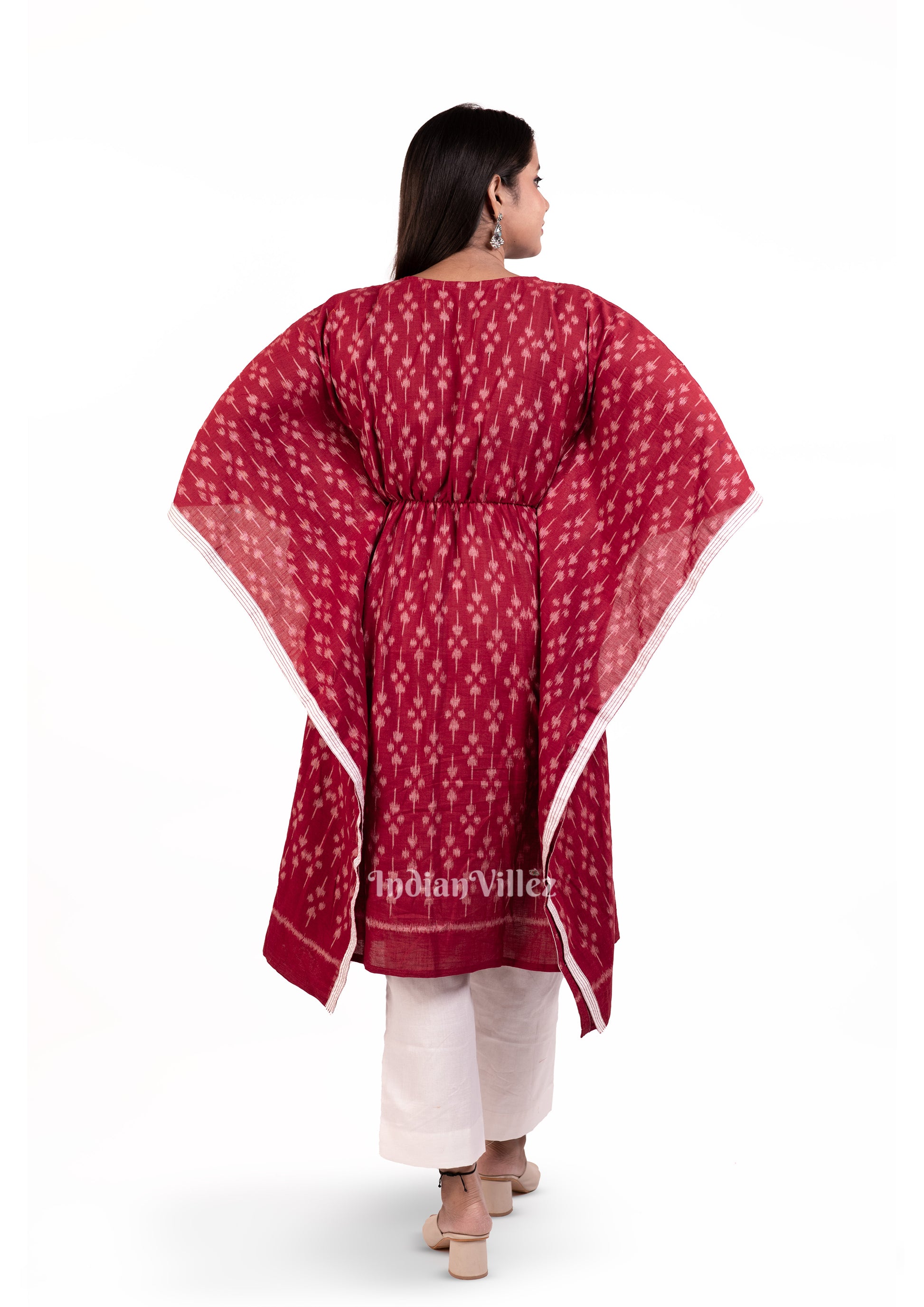  Maroon Sambalpuri Odisha Ikat Designer Cotton kaftan Set  for Women 