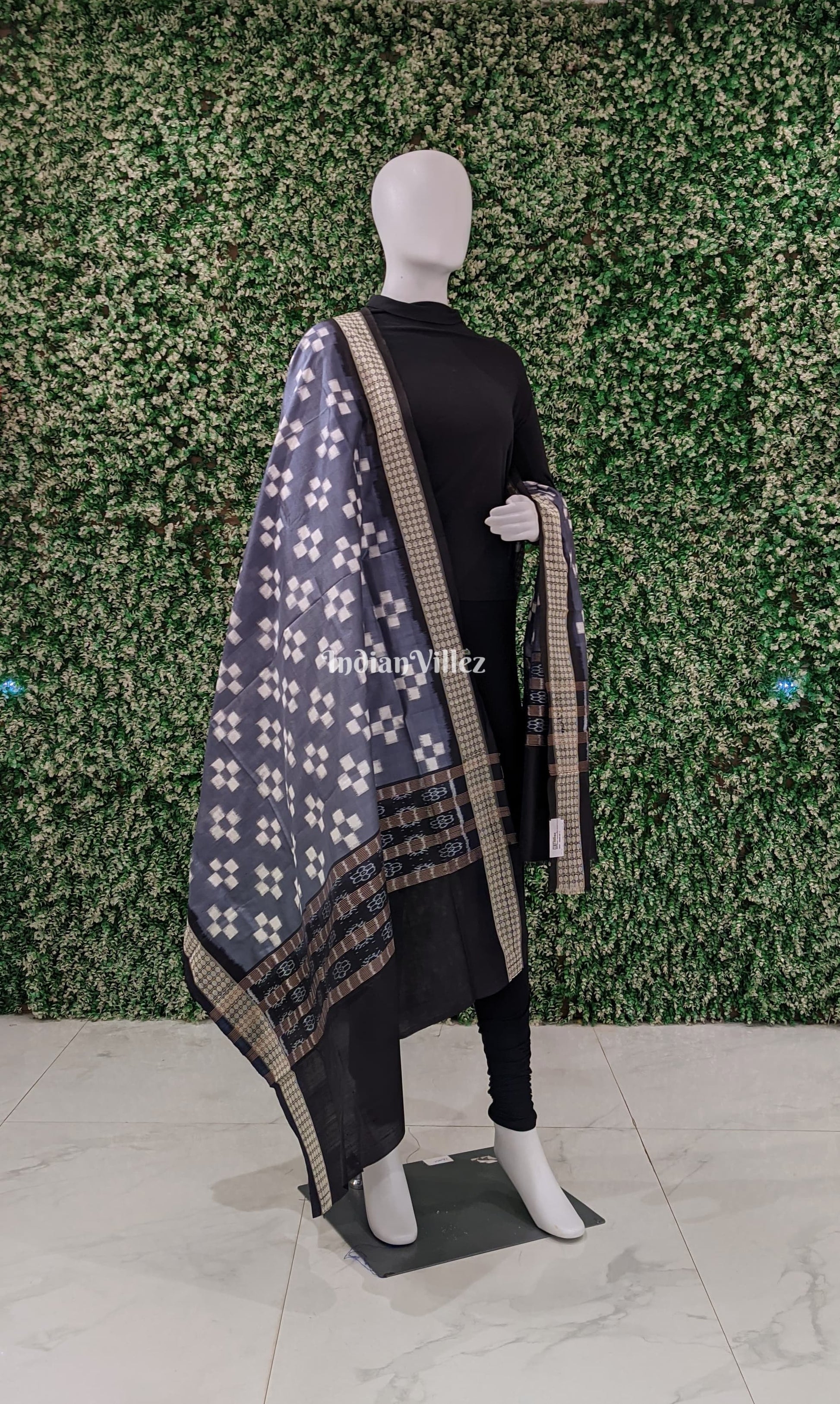 Gray Pasapali Theme Pure Sambalpuri Silk Dupatta