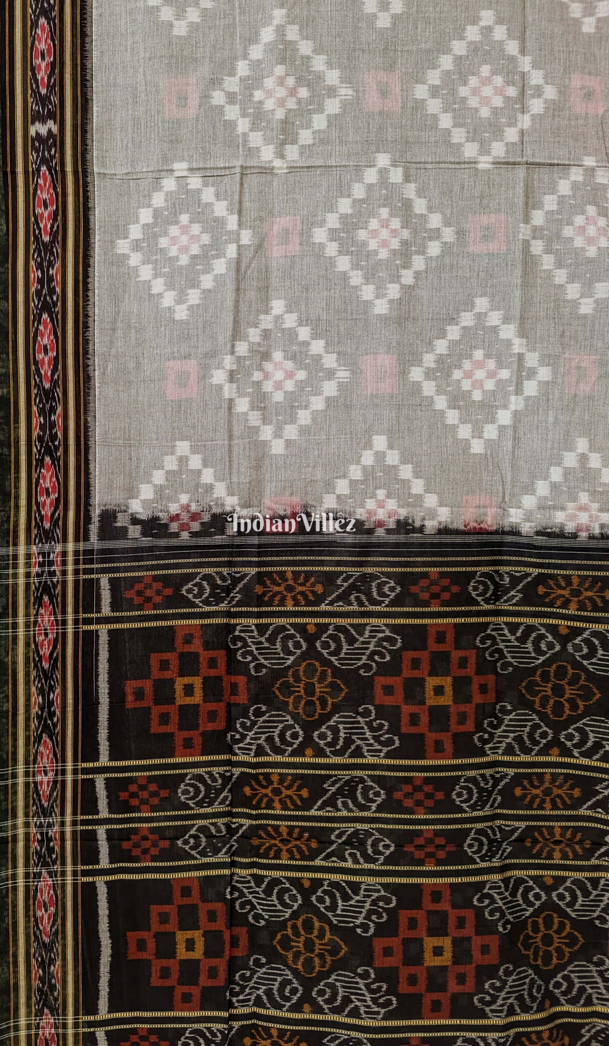 Grey Odisha Ikat Sambalpuri Cotton Saree