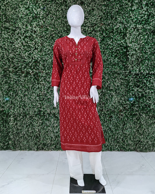 Red Sambalpuri Tipa design Odisha Ikat Designer Cotton Kurti for Women