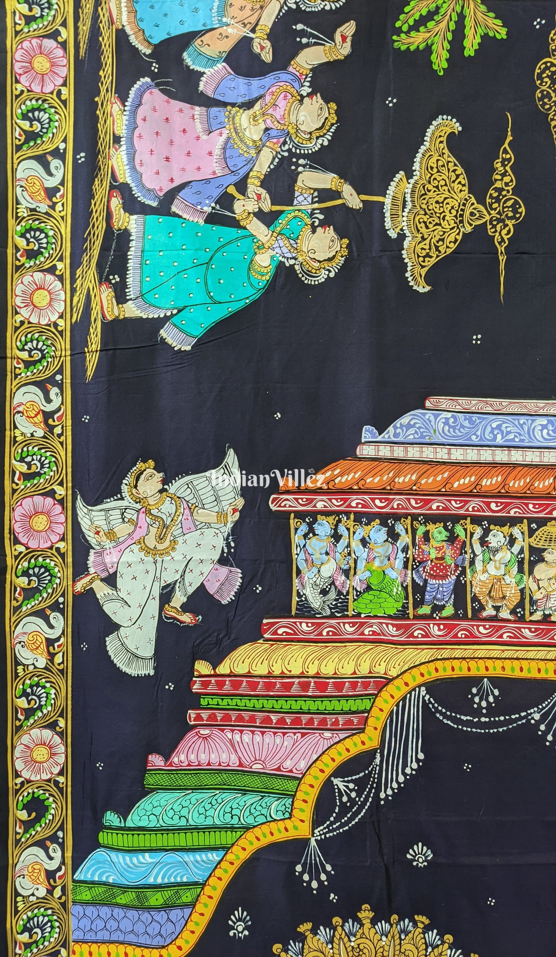 Navy Blue Shree Jagannath Theme Pattachitra Silk Saree