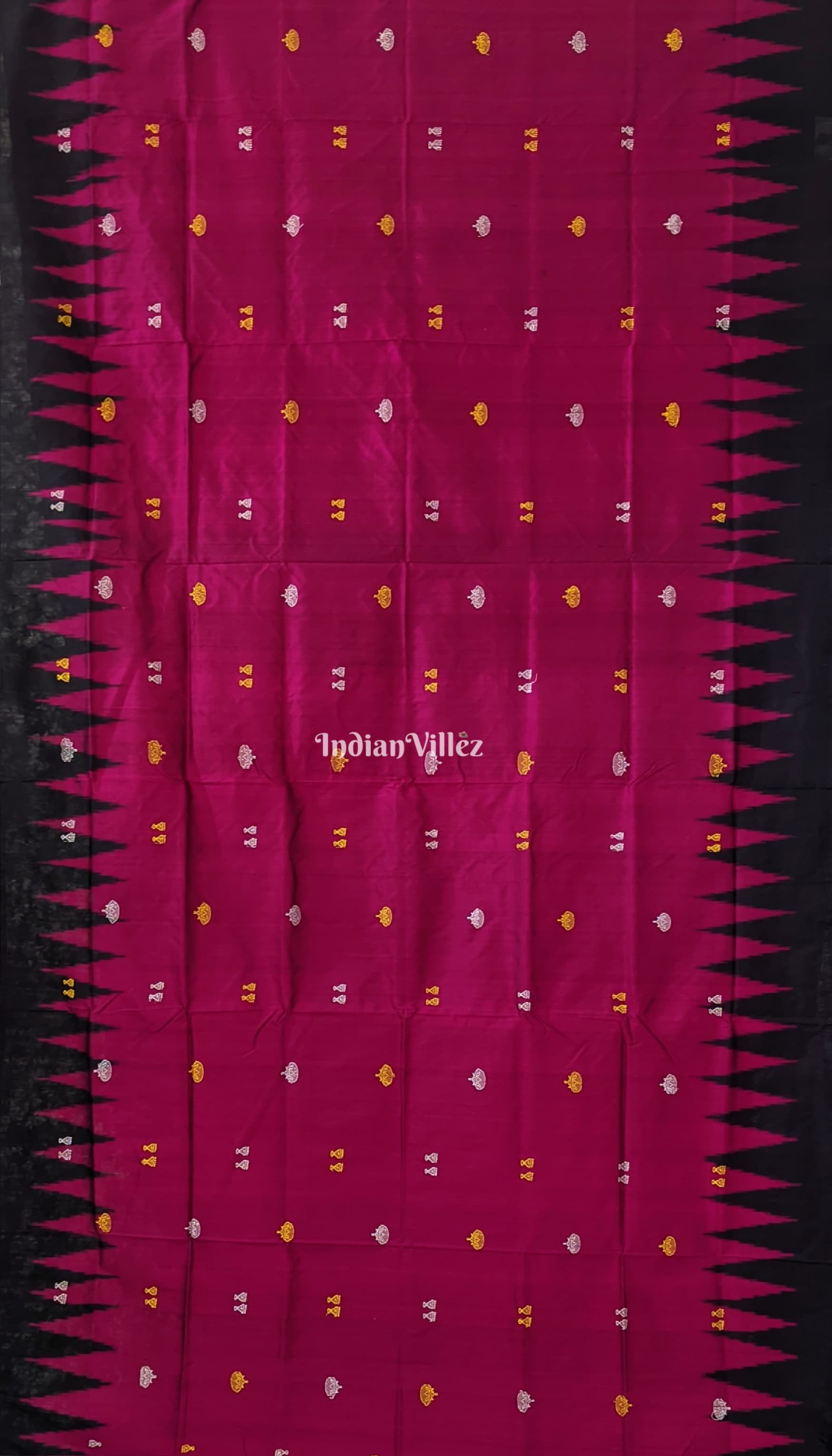 Magenta Laxmi Pada and Lotus Motif Bomkai Silk Saree