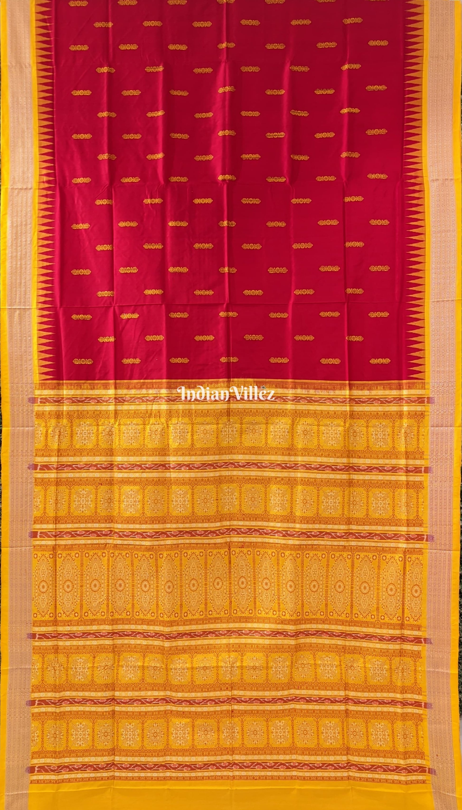 Red Yellow Sambalpuri Bomkai Silk Saree