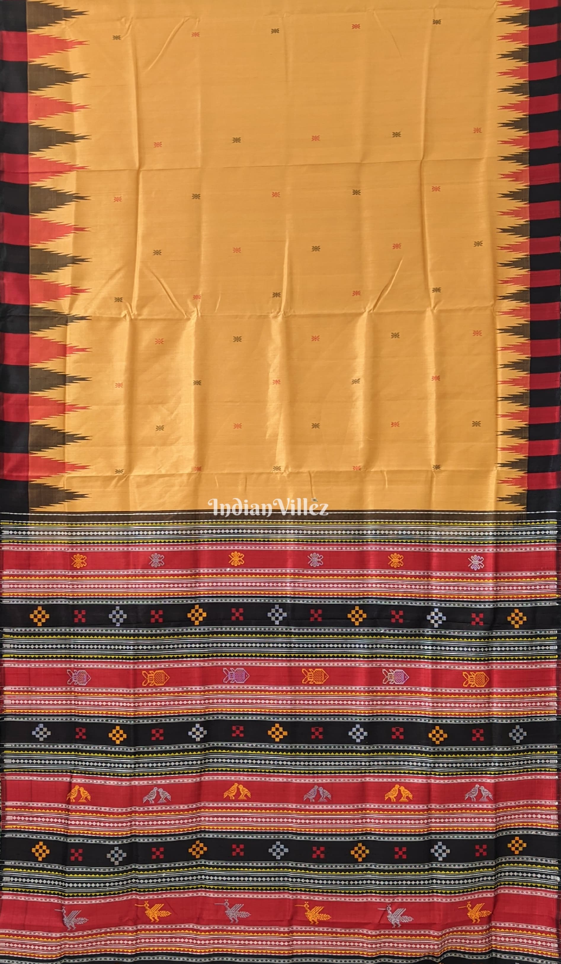 Mustard Yellow Double Pallu Berhampuri Silk Saree