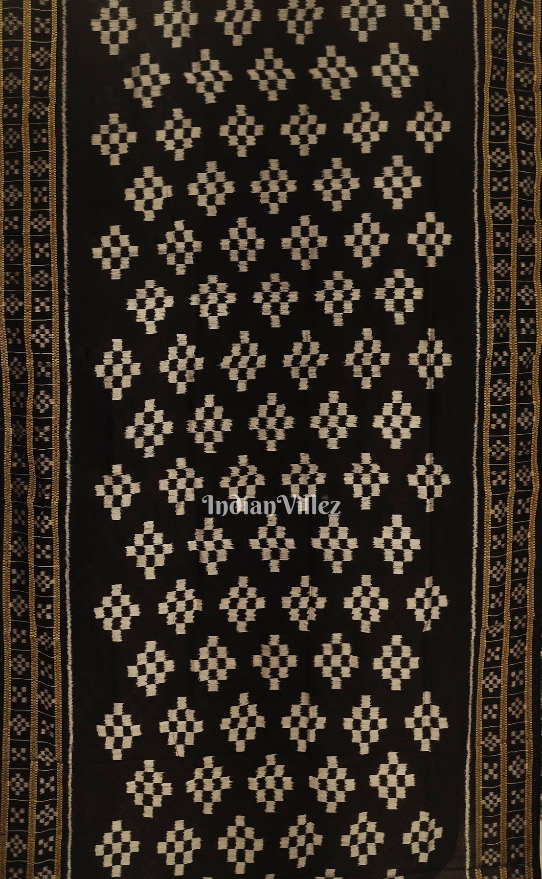 Black White Pasapali Odisha Ikat Contemporary Silk Saree