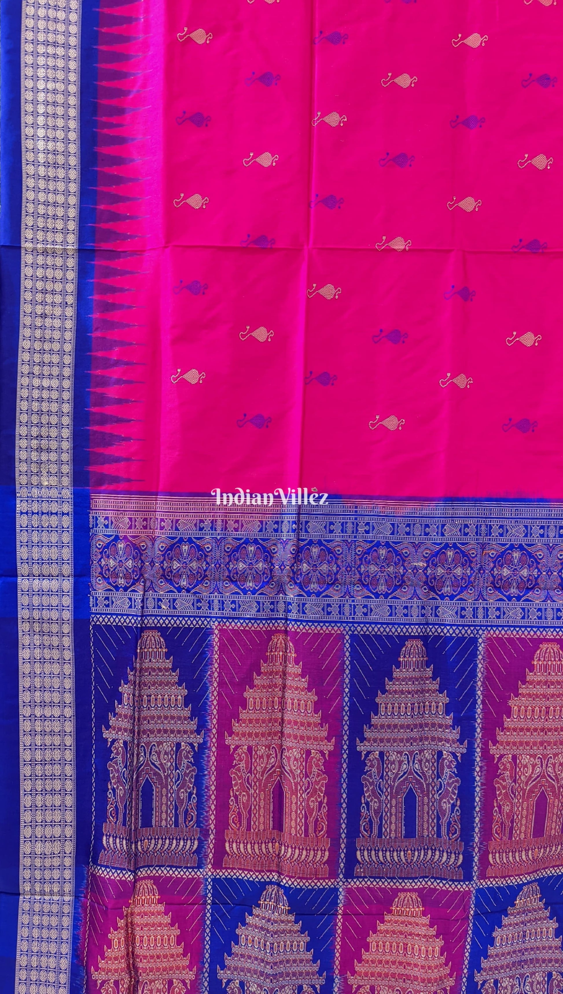 Rani Royal Blue Konark Temple Pallu Bomkai Silk Saree