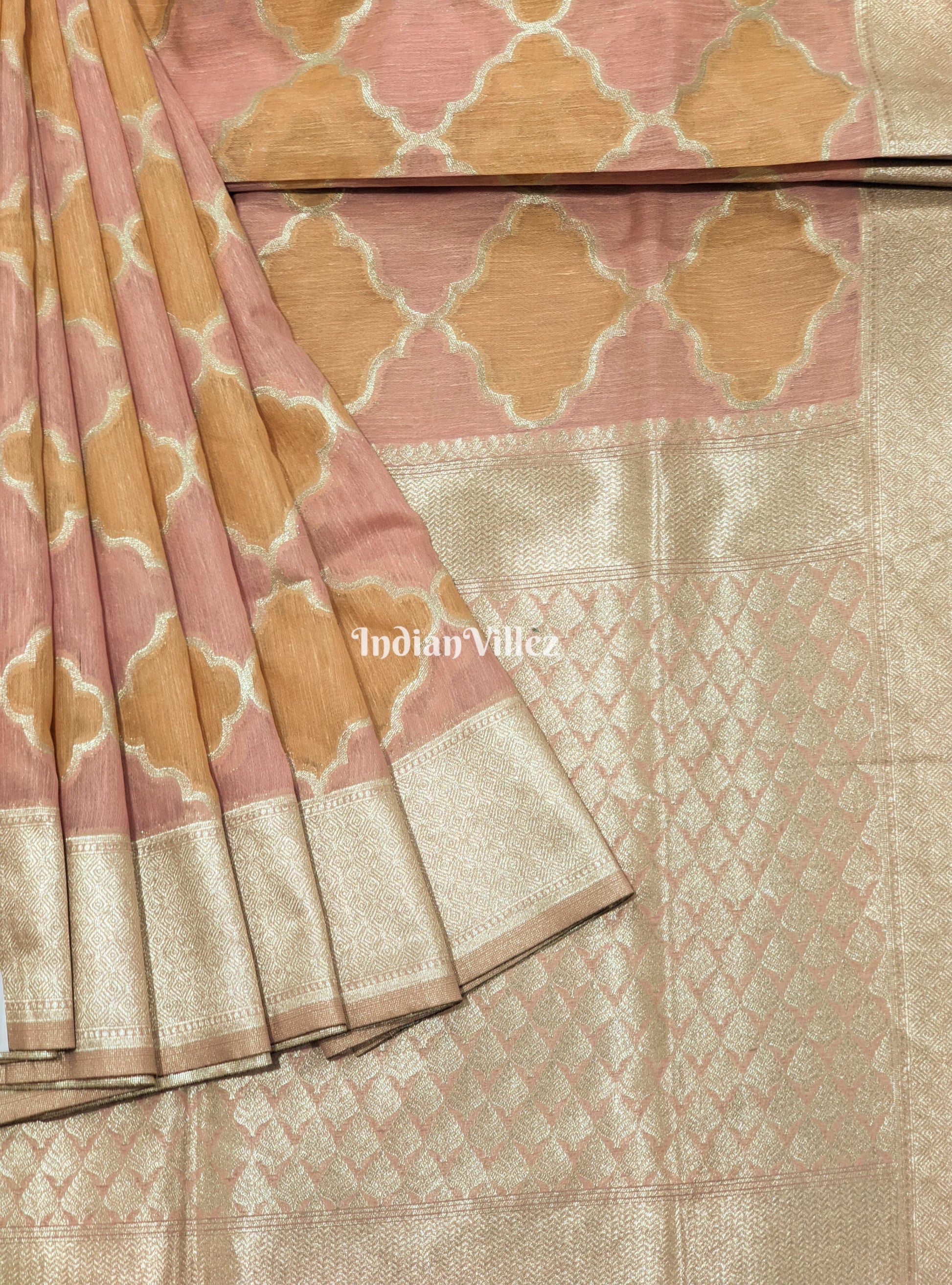 Lavender Orange Zari Woven Banarasi Tissue Saree