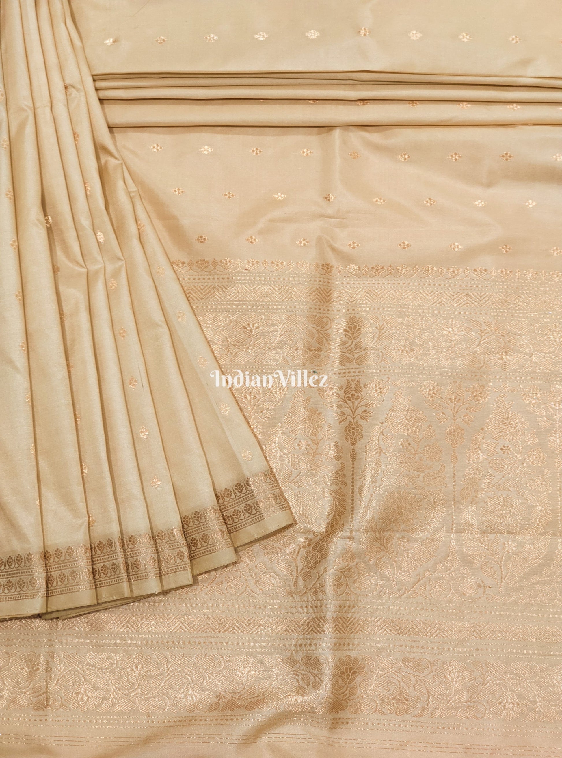 Cream Color Banarasi Katan Silk Saree