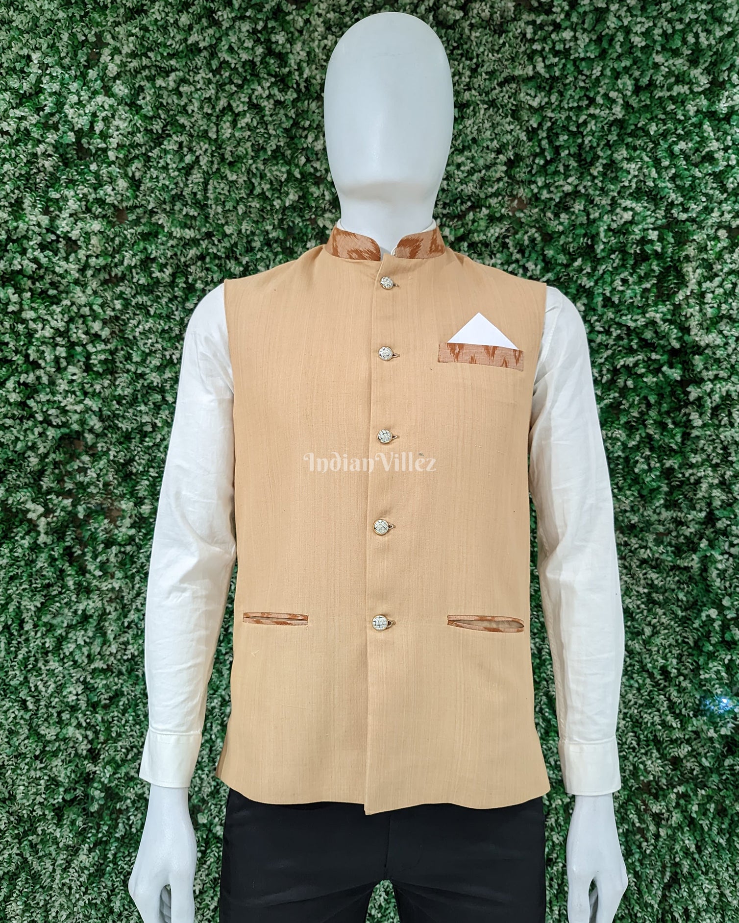 Cream Tussar Half Bandi Jacket for Men