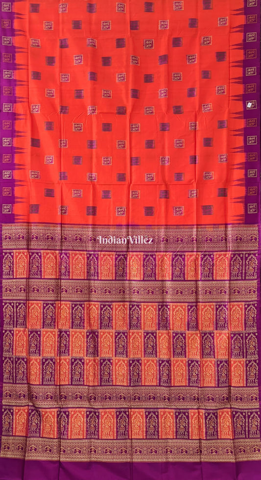 Orange Tribal Dance Pure Sambalpuri Bomkai Silk Saree