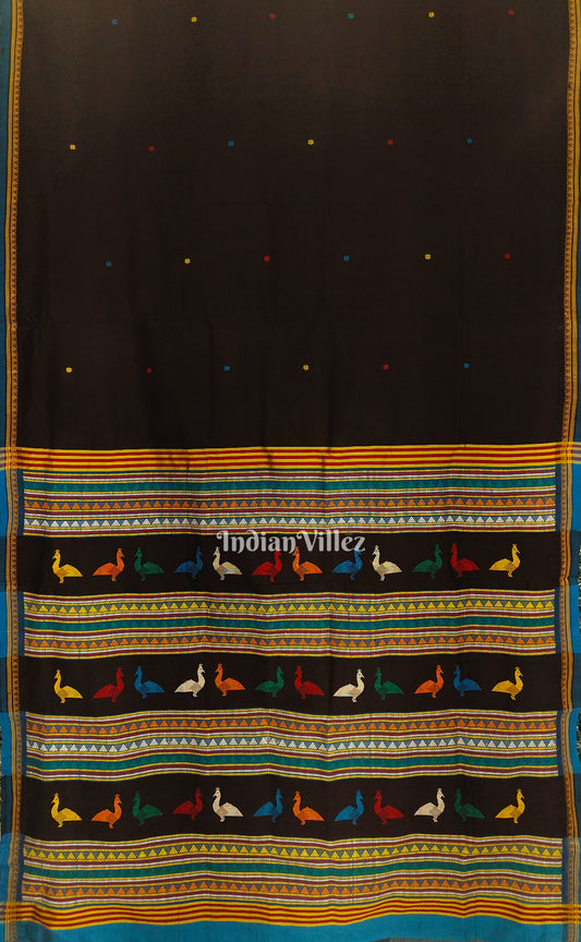 Black Dongria Border Contemporary Silk Saree