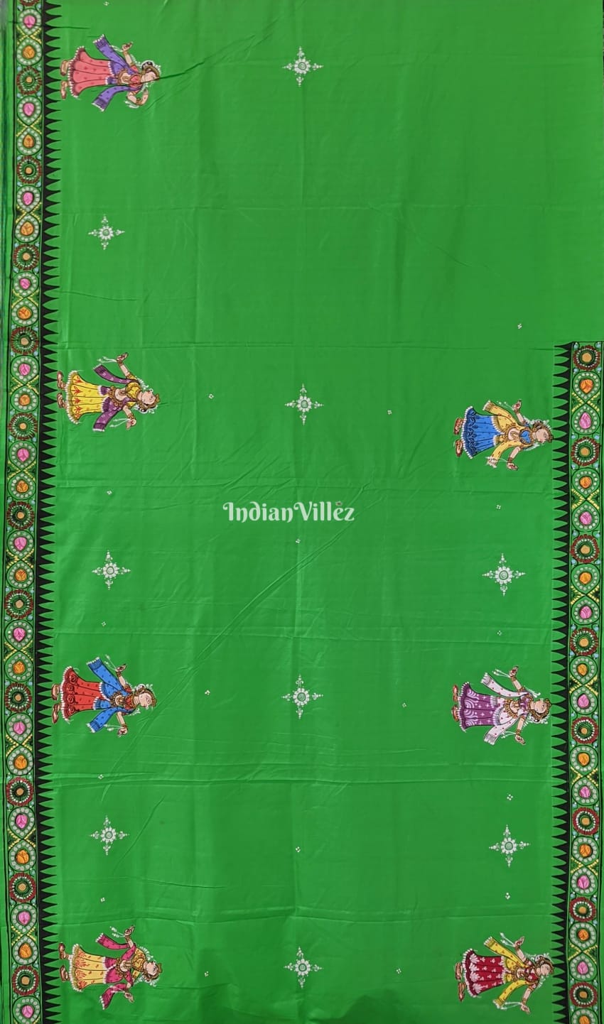 Parrot Green Dashavatara with Krishna Rasa Leela Theme Pattachitra Silk Saree