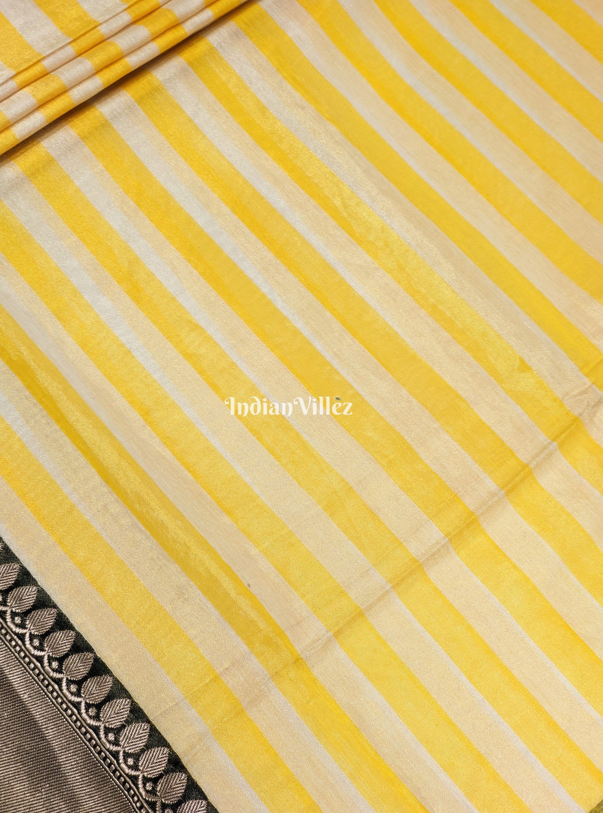 Yellow Stripes Pattern Designer Banarasi Tissue Saree