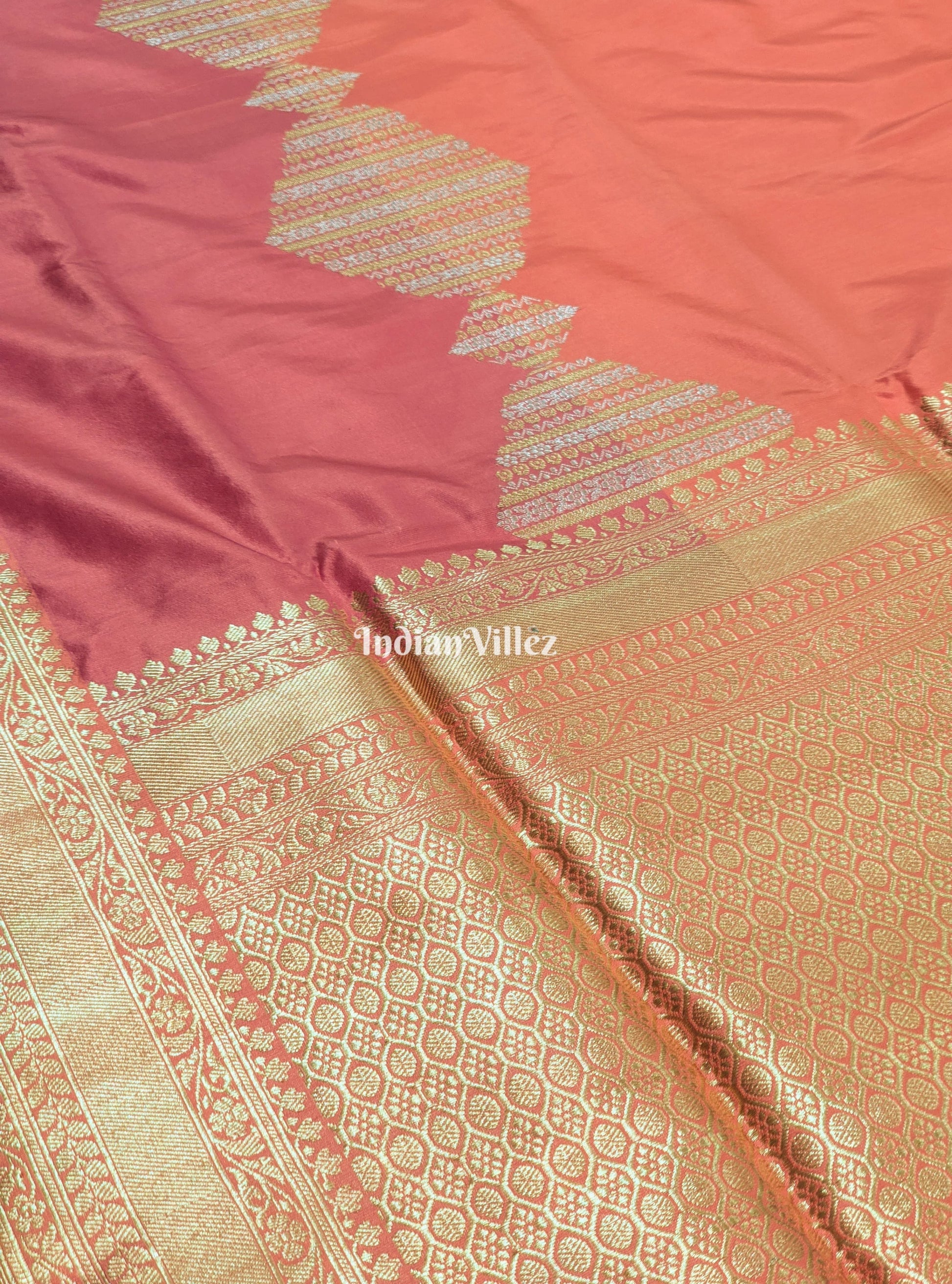 Peach Pink Banarasi Katan Silk Saree