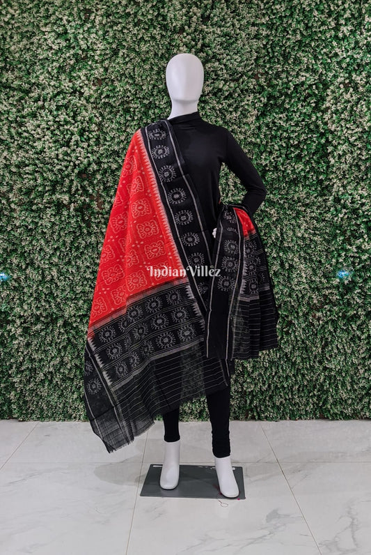 Orange Black Odisha Ikat Cotton Dupatta