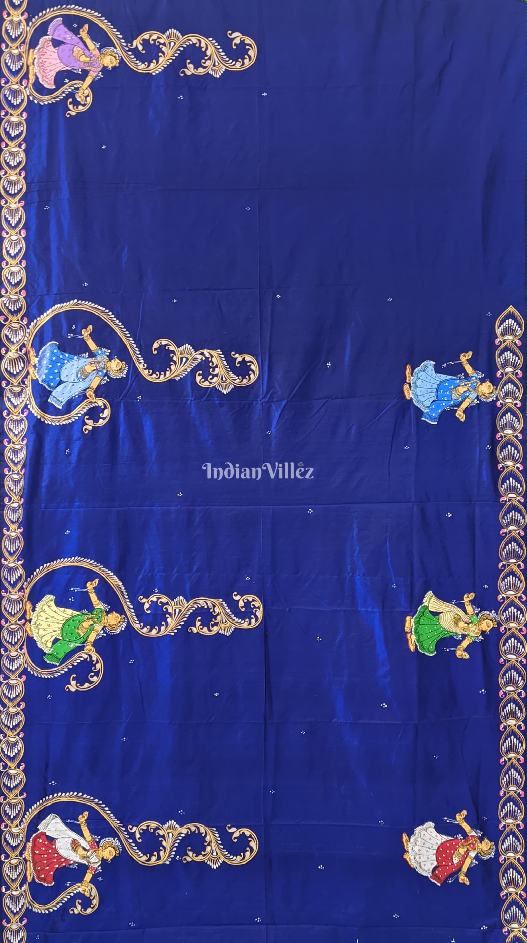 || राधाकृष्ण || Blue Radha Krishna Pattachitra Silk Saree