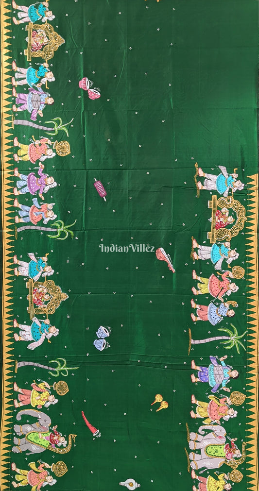 Green Doli Barat Theme Pattachitra Silk Saree