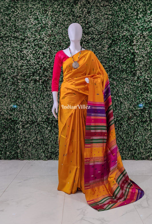 Orange Double Pallu Contemporary Bomkai Silk Saree