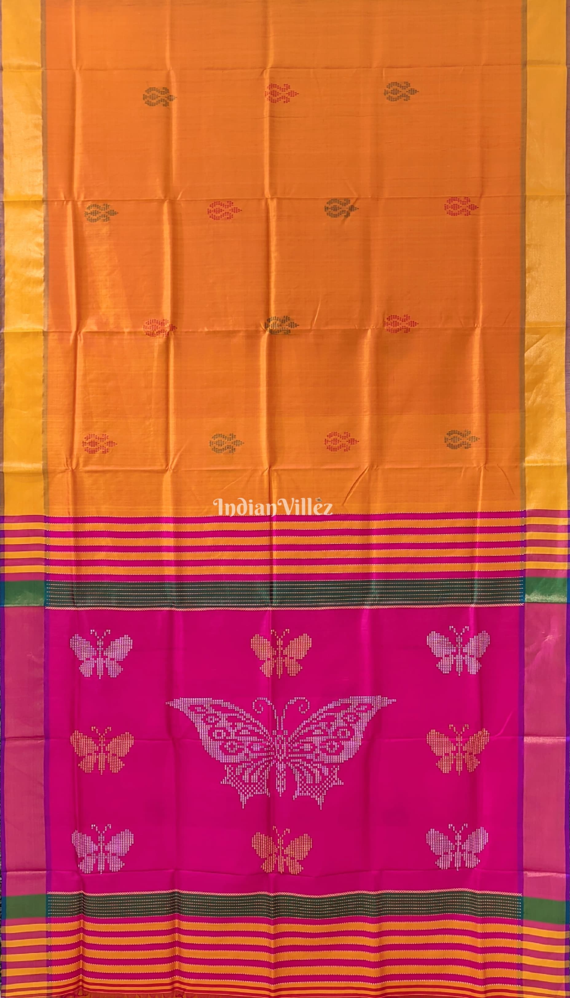 Mustard Orange with Rani Handwoven Soft Silk Saree