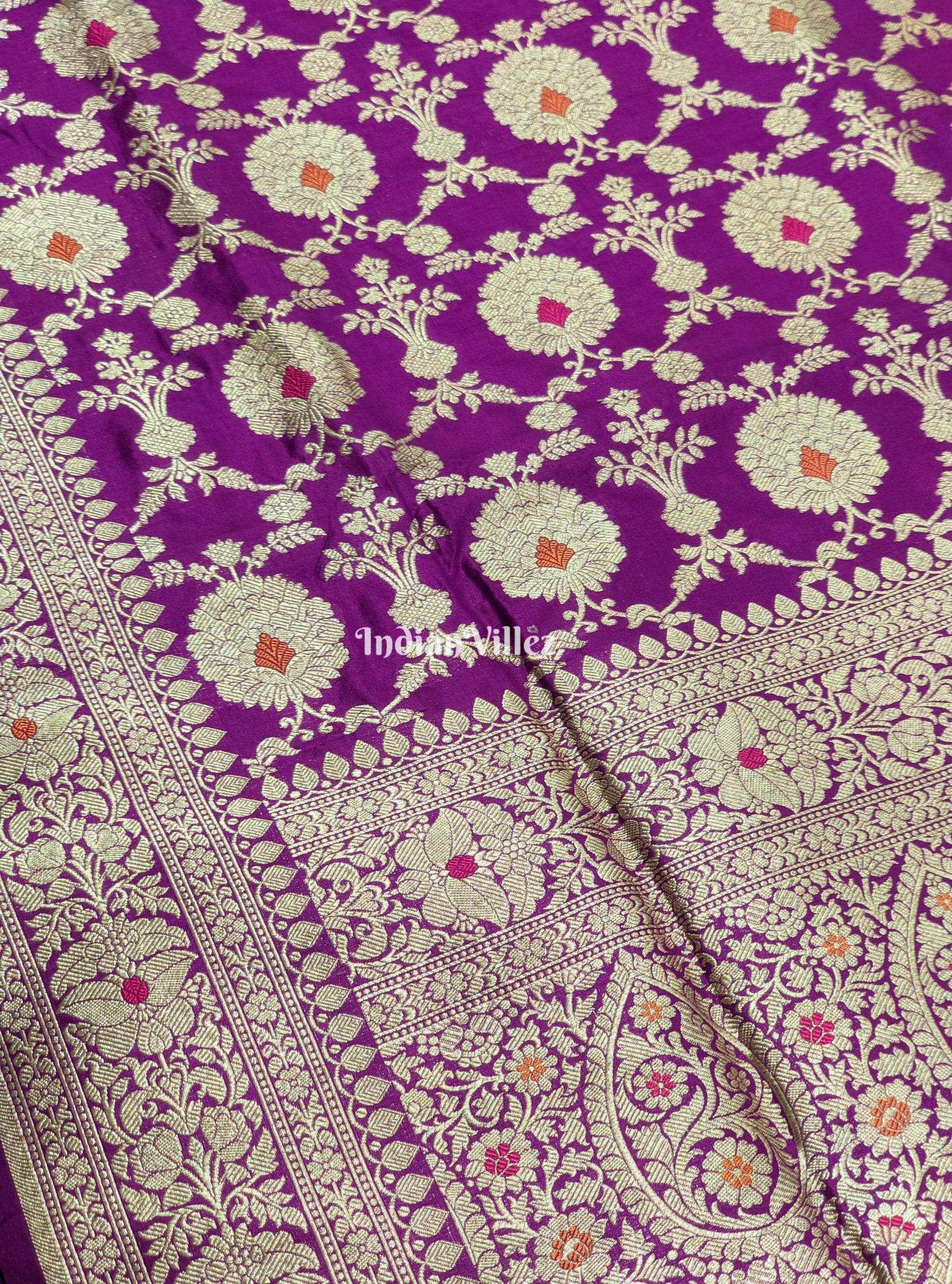 Purple Designer Handwoven Banarasi Meenakari Katan Silk Saree