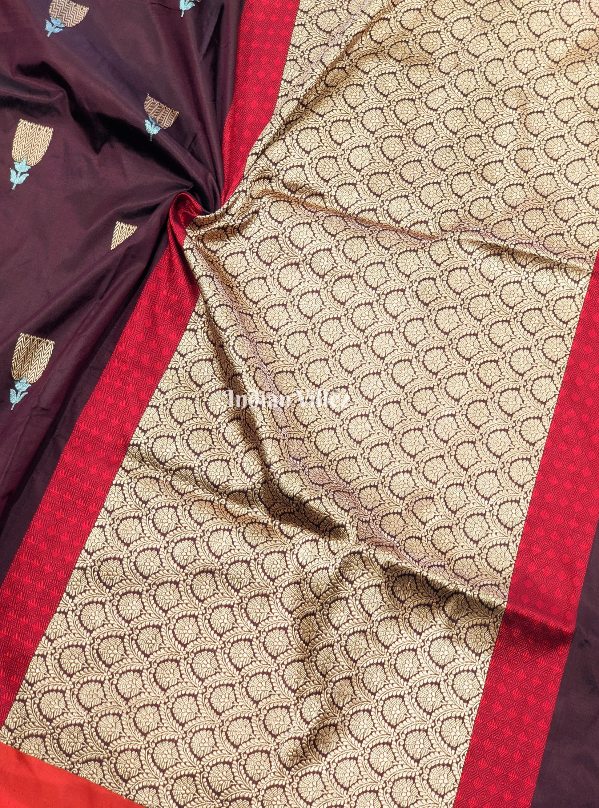 Cofee Red Banarasi Katan Silk Saree