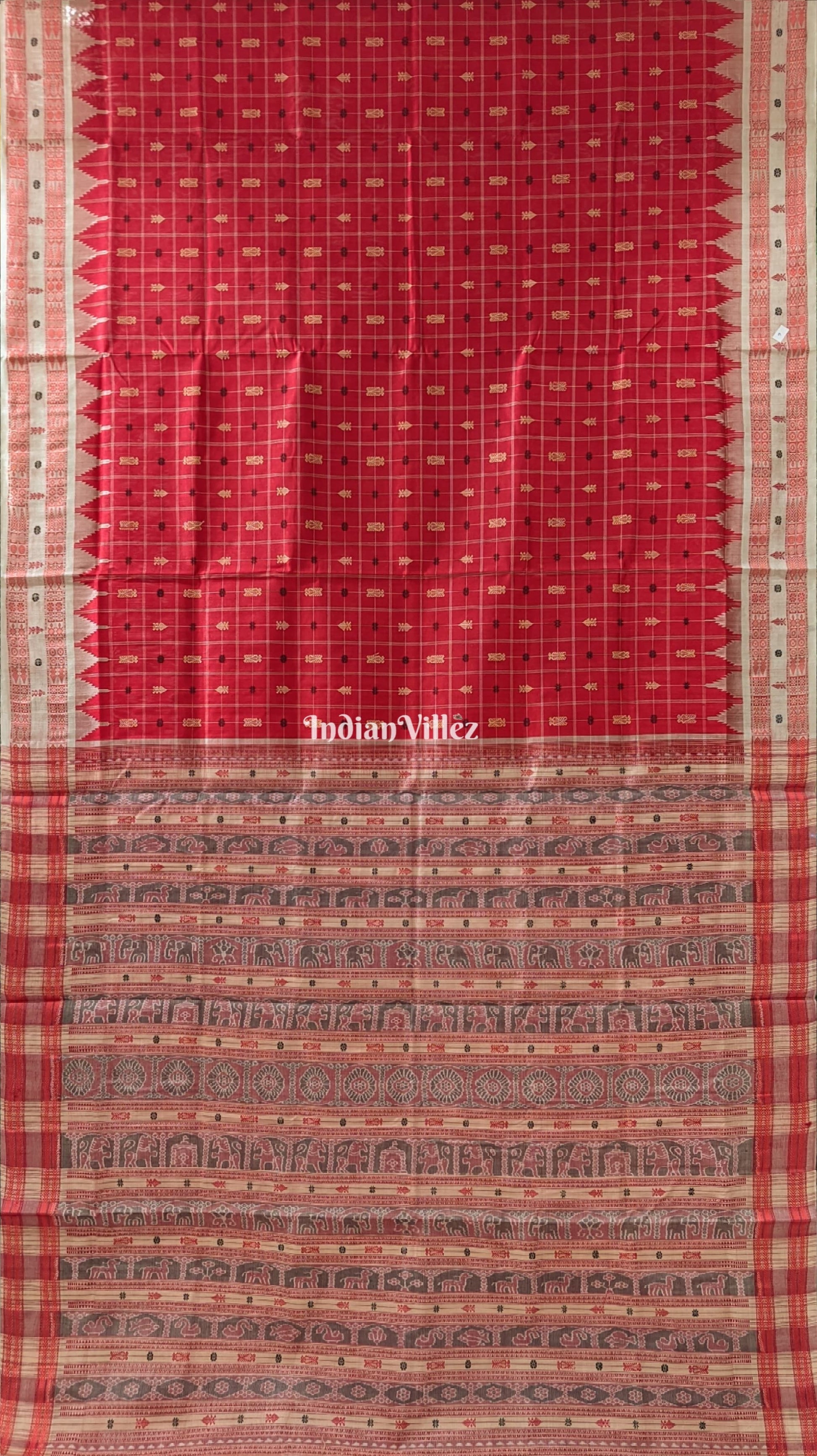 Red Hazarbuti Sambalpuri Bomkai Tussar Saree