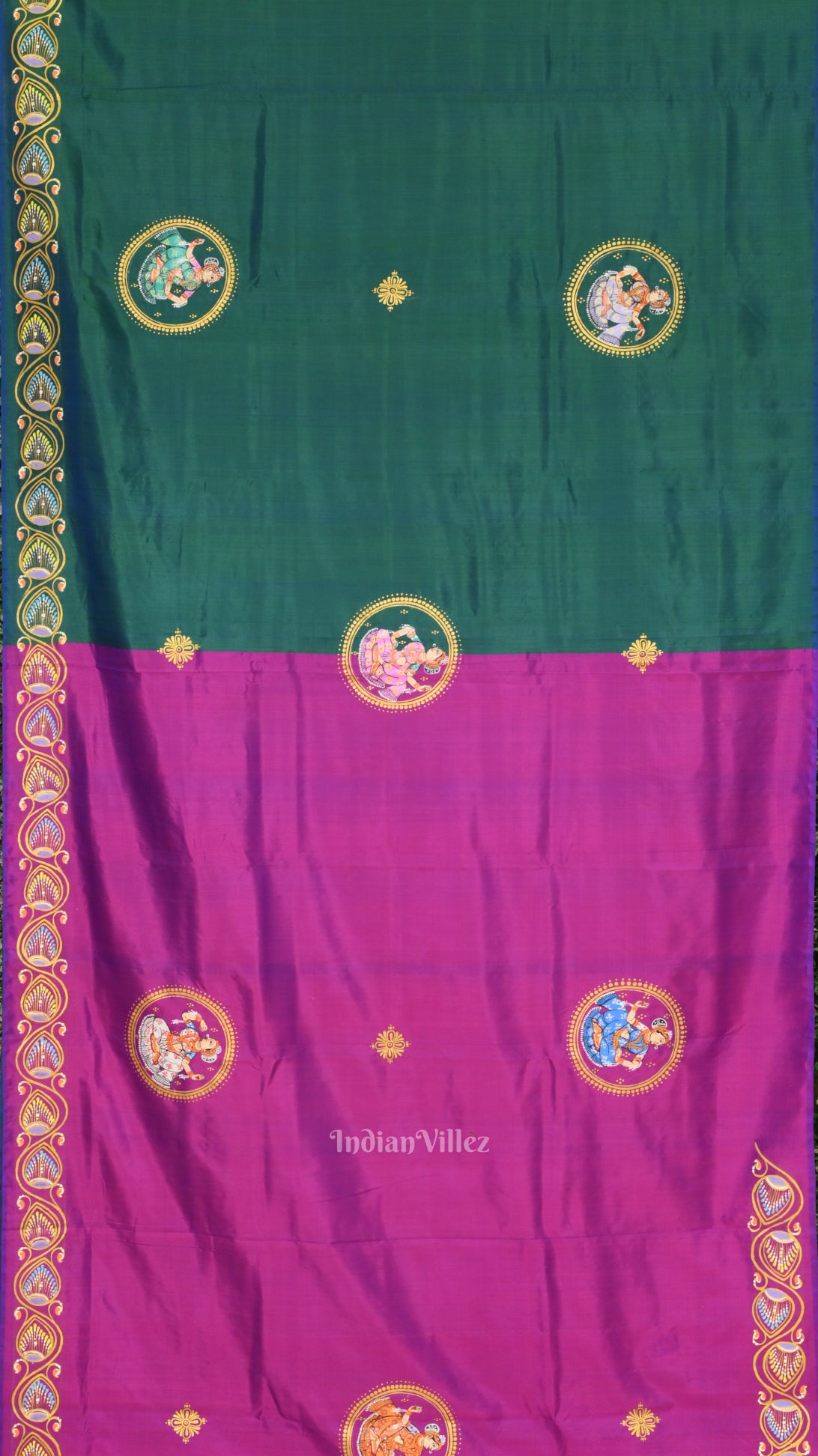 Purple Radha Krishna Theme Hand-Painted Pattachitra Saree 