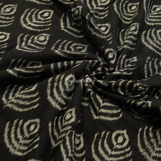 Black Tree Shape Sambalpuri Ikat Cotton Fabric