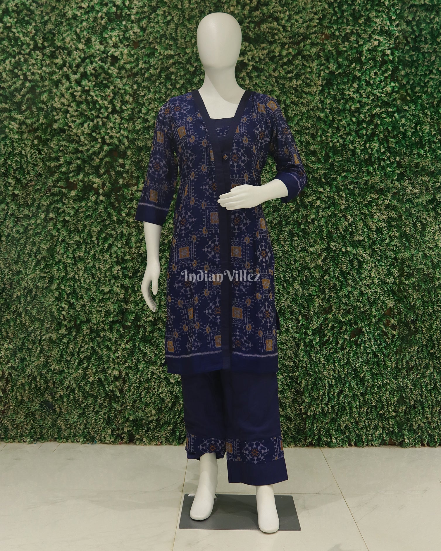 Navy Blue Odisha Ikat Designer 3 Piece Set For Women