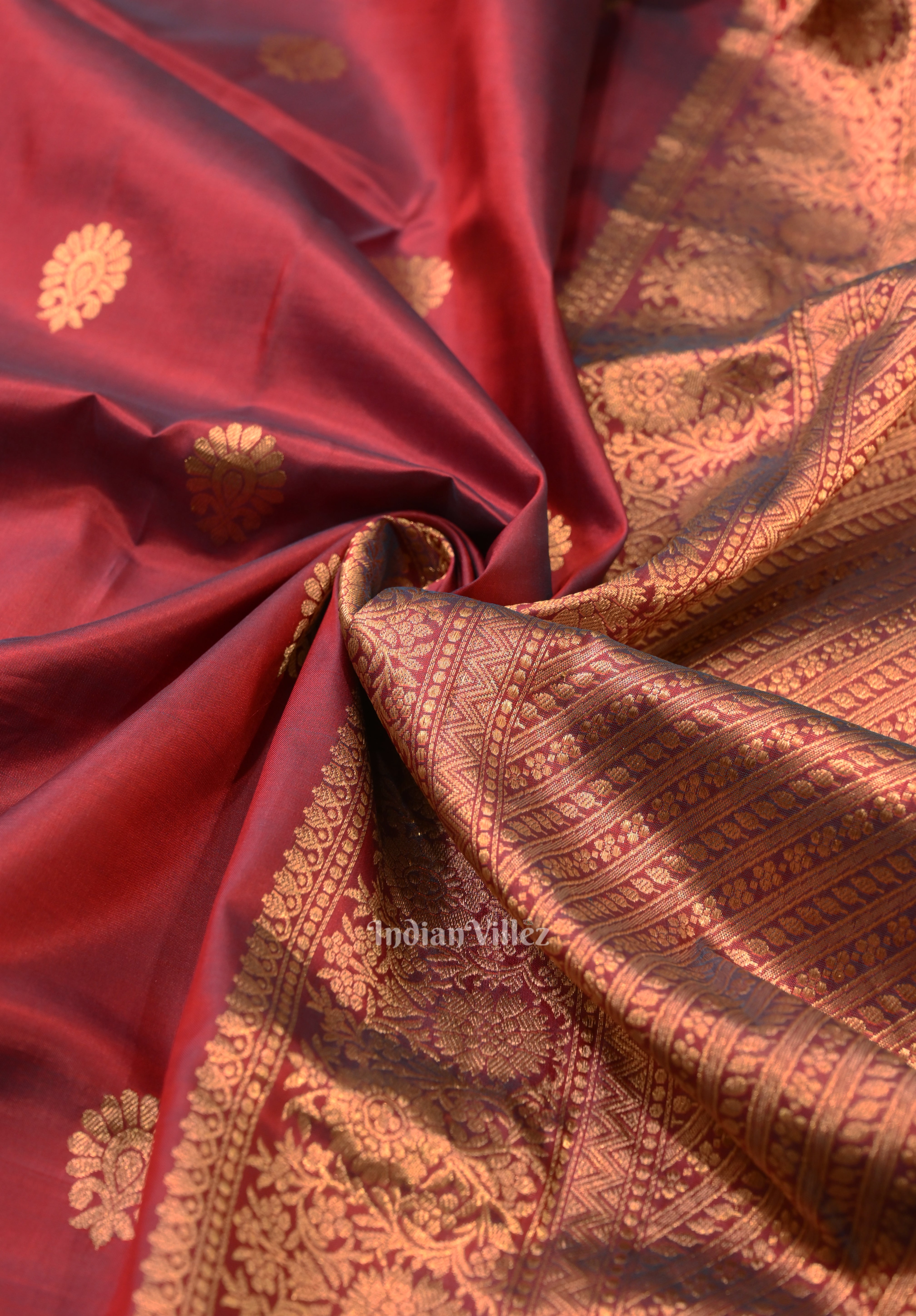 Rust Red Designer Katan Banarasi Silk Saree