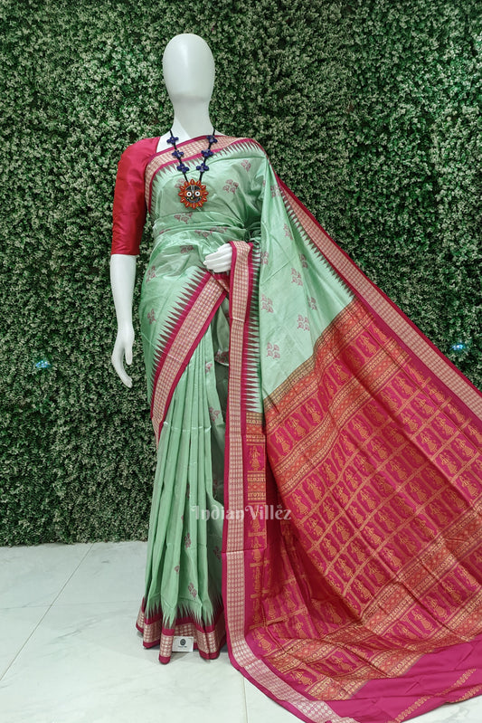 Meant Green Rani Mushroom Sambalpuri Ikat Bomkai Silk Saree