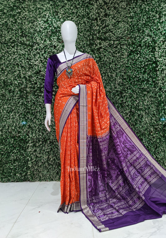 Orange Odisha Ikat Tribal Theme Sambalpuri Silk Saree