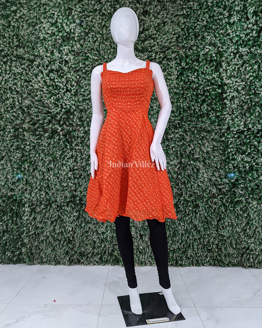 Red Odisha Ikat Designer Cotton Noodle Strap Frock