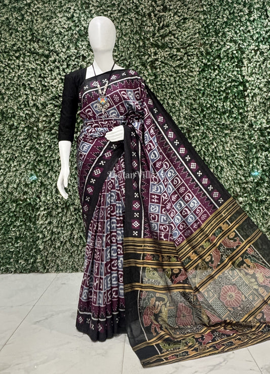 Old Mauve Gray Odia Barnamala (Letter) Designer Contemporary Silk Saree