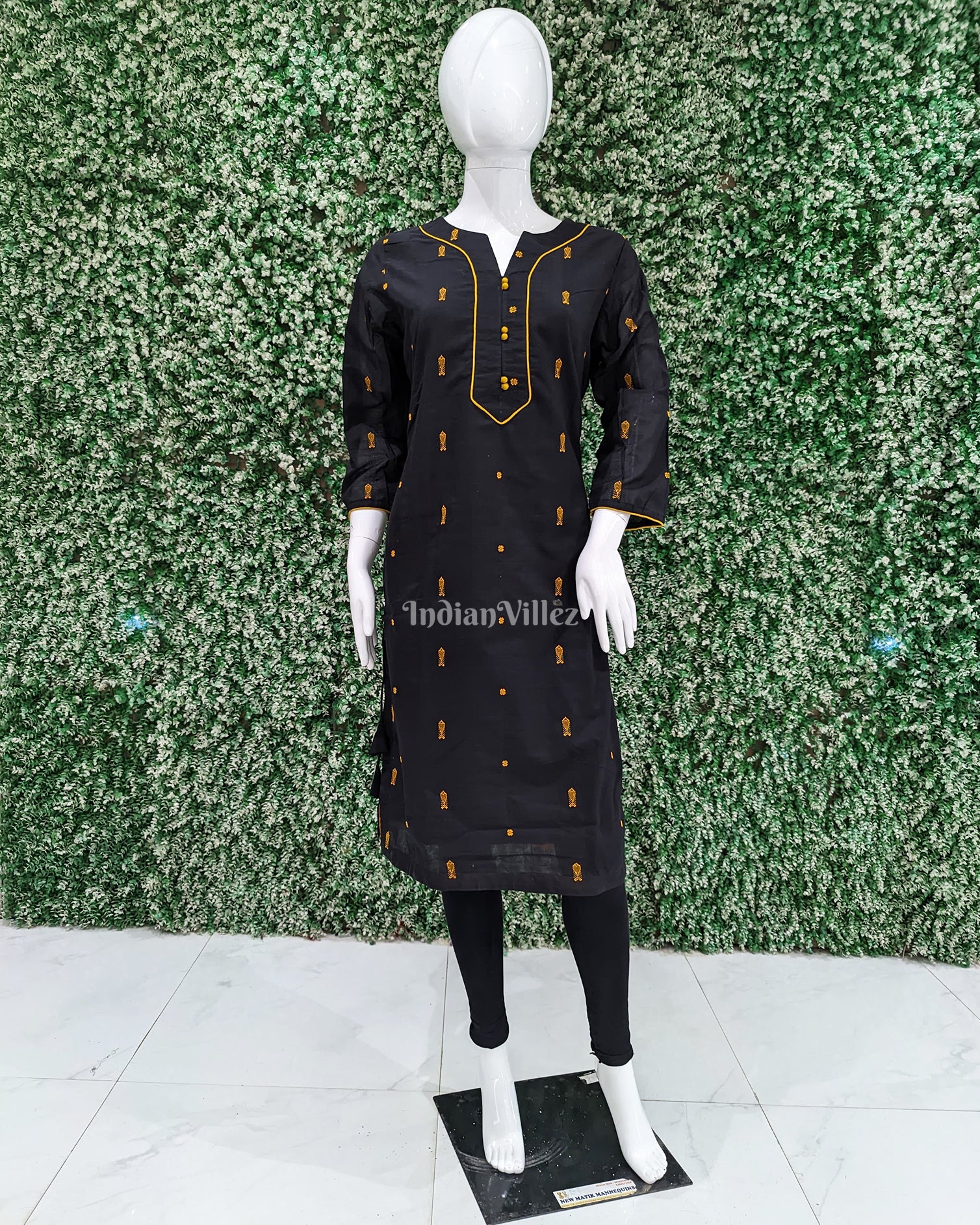 Black Bomkai Fish Motif design Odisha Ikat Designer Cotton Kurti for Women
