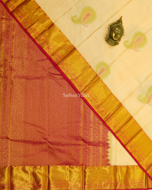 Bright Cream Dual Tone Pure Kanjivaram Silk Saree