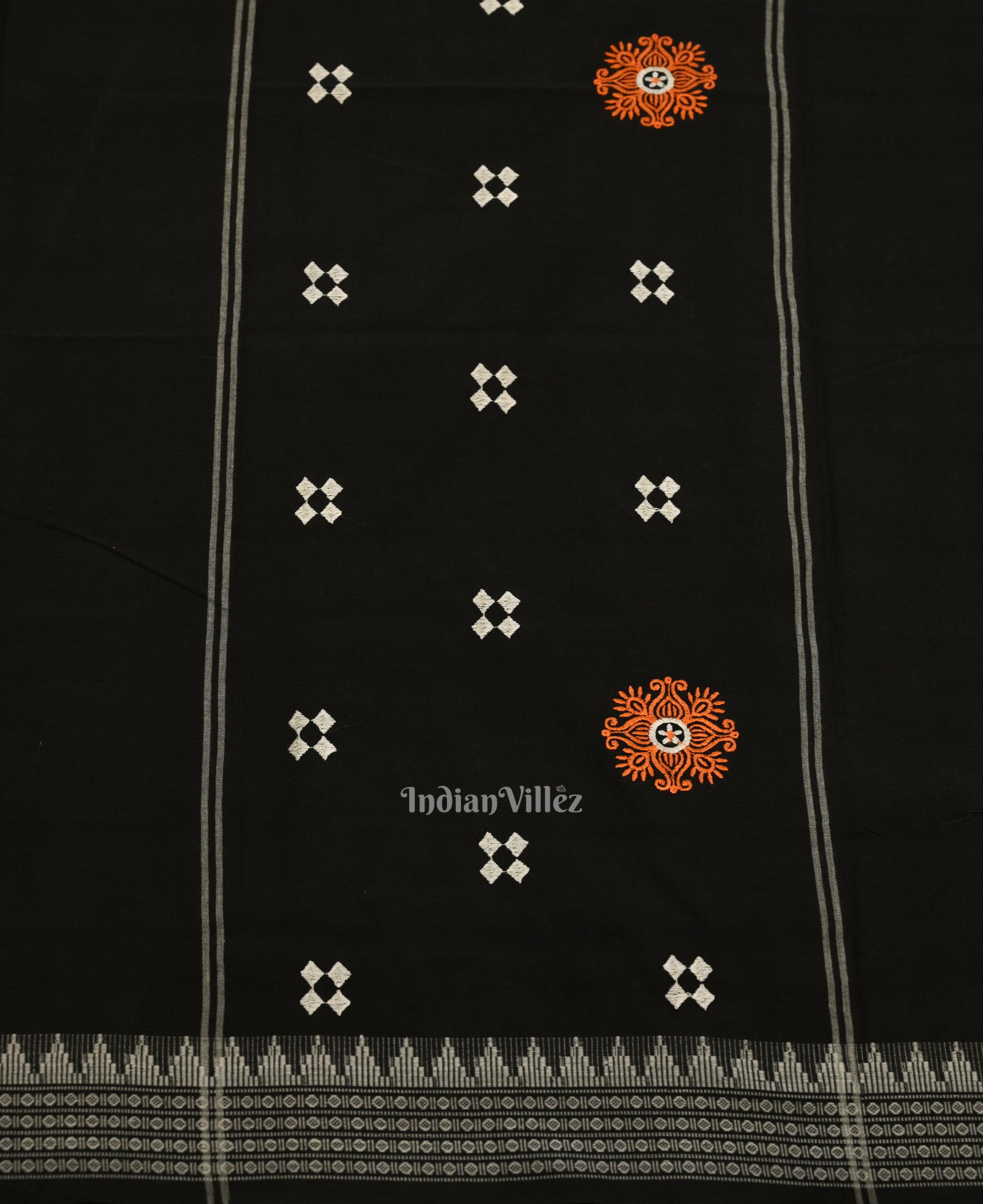 Orange Sambalpuri Cotton Bomkai Dress Material & Dupatta