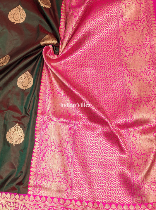 Bottle Green Maroon Dual Tone Designer Banarasi Katan Silk Saree