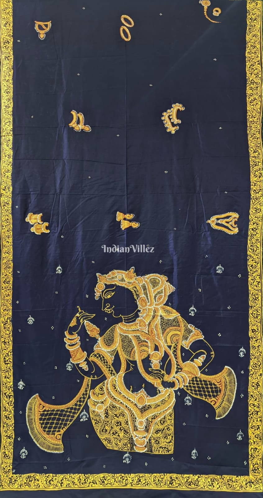 Navy Blue Nartaki Theme Pattachitra Silk Saree