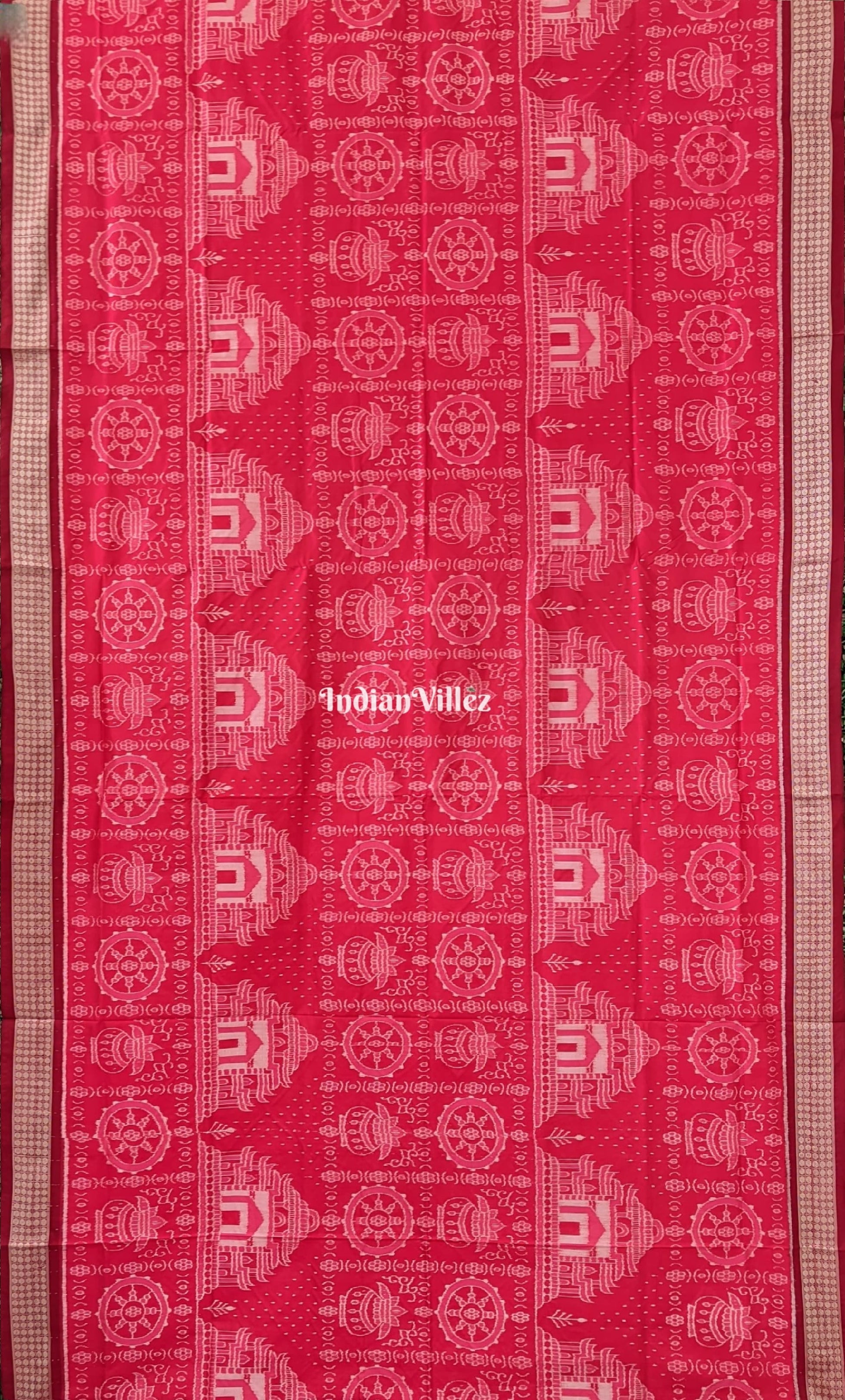 Reddish Orange Konark Theme Sambalpuri Ikat Silk Saree